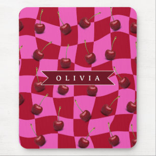 Personalisiertes Kirsch-Gingham Retro Individuelle Mousepad