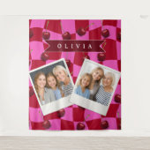 Personalisiertes Kirsch-Gingham Retro Individuelle Wandteppich (Vorderseite)