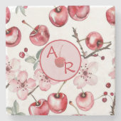 Personalisiertes Kirschblossom und Monogramm Steinuntersetzer (Vorderseite)