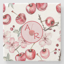 Personalisiertes Kirschblossom und Monogramm Steinuntersetzer