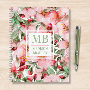 Personalisiertes Kirschblüten-Monogramm-Namel Notizblock