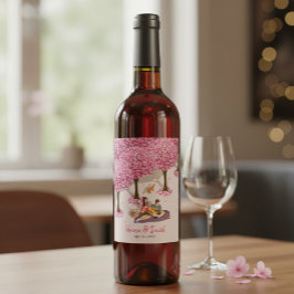Personalisiertes Kirschblüten-Picknick-Hochzeit Weinetikett