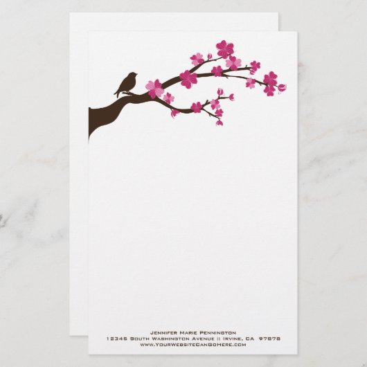 Personalisiertes Kirschblüten-Vogelbriefpapier Briefpapier (Vorne/Hinten)