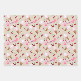 Personalisiertes Kirscheis Creme Cones Pink Pastet Geschenkpapier Set