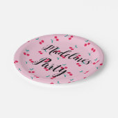 Personalisiertes Kirschgeflecht Muster Rosa Party Pappteller (Schrägansicht)