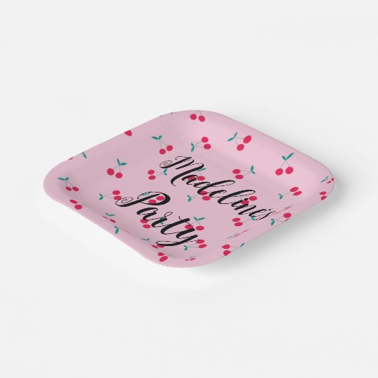 Personalisiertes Kirschgeflecht Muster Rosa Party Pappteller (Gewinkelt)