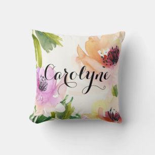 Personalisiertes Kissen mit schönen Aquarellblumen
