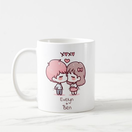 Personalisiertes Kissing-Paar im Chibi-Stil Kaffeetasse (Links)