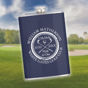 Personalisiertes klassisches Golfloch in One Navy  Flachmann