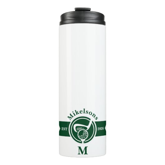 Personalisiertes klassisches grünes Golf-Monogramm Thermosbecher (Vorderseite)