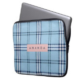 Personalisiertes Klassisches Hellblau & Navy Karo Laptopschutzhülle (Vorderseite Links)