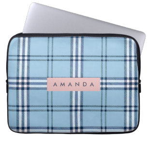 Personalisiertes Klassisches Hellblau & Navy Karo Laptopschutzhülle
