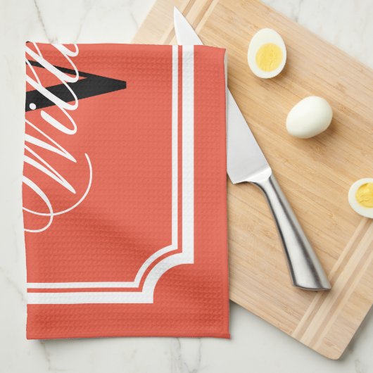 Personalisiertes, klassisches, monogramm orangefar geschirrtuch (Viertel Falte)