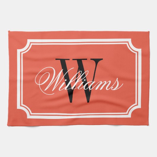 Personalisiertes, klassisches, monogramm orangefar geschirrtuch (Horizontal)