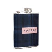 Personalisiertes klassisches navyblaues Karomuster Flachmann (Rechts)