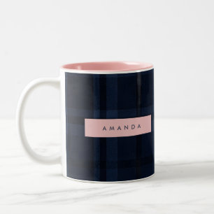 Personalisiertes klassisches navyblaues Karomuster Zweifarbige Tasse