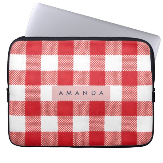 Personalisiertes Klassisches Rotes Gingham-Karo Laptopschutzhülle (Vorderseite)