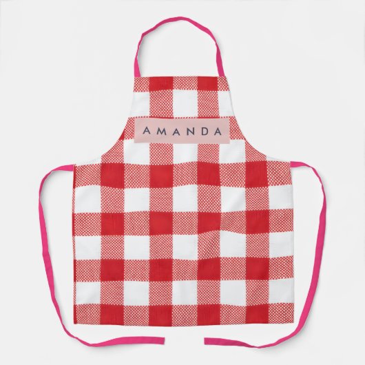 Personalisiertes Klassisches Rotes Gingham-Karo Schürze (Vorderseite)