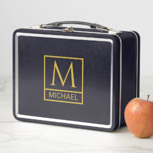 Personalisiertes klassisches Schwarz mit Initialen Metall Brotdose