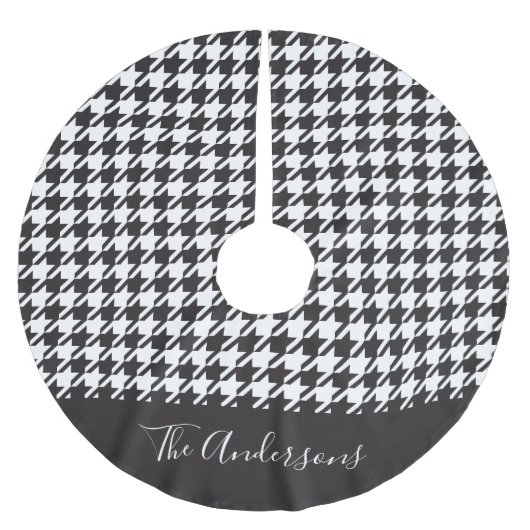 Personalisiertes klassisches Schwarz-Weiß-Hahnentr Polyester Weihnachtsbaumdecke (Vorderseite)