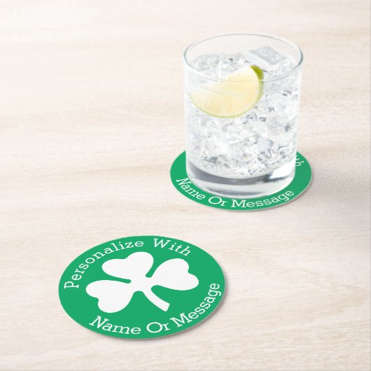 PERSONALISIERTES Kleeblatt St Patricks Day Runder Pappuntersetzer (Vor Ort)
