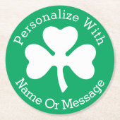 PERSONALISIERTES Kleeblatt St Patricks Day Runder Pappuntersetzer (Vorderseite)