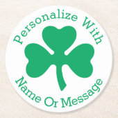 PERSONALISIERTES Kleeblatt St Patricks Day Runder Pappuntersetzer (Vorderseite)