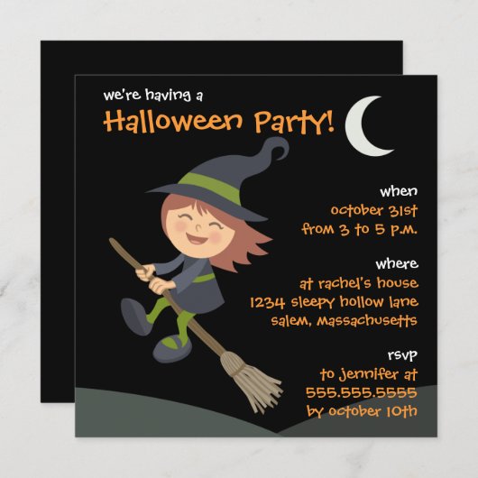 Personalisiertes Kleine Hexe-Halloween-Party lädt Einladung (Vorne/Hinten)