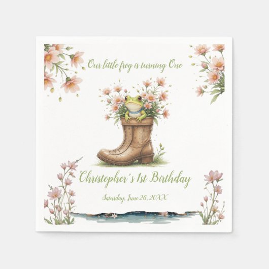 Personalisiertes kleines Froggie 1. Party Serviette (Vorderseite)