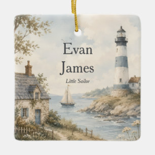 Personalisiertes kleines Segler-Leuchtturm-Ornamen Keramikornament