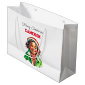 Personalisiertes kleines Vintages Mädchen Weihnach Große Geschenktüte (Vorderseite Schrägansicht)