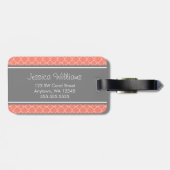 Personalisiertes Korallen- und Grauquatrefolienmus Gepäckanhänger (Rückseite horizontal)