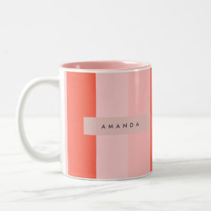 Personalisiertes Korallen- und Rosa Vertikalstreif Zweifarbige Tasse