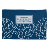 Personalisiertes Korallenmuster - Beach House - Bl Kissenbezug (Rückseite)