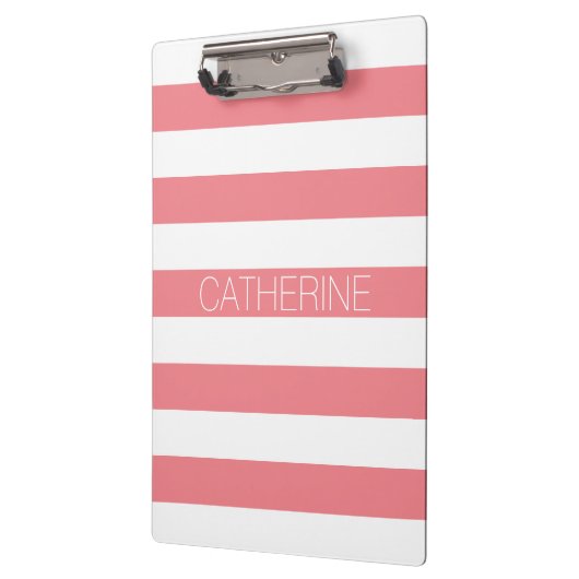 Personalisiertes Korallenrosa und weiße, fette Str Klemmbrett (Links)