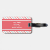 Personalisiertes korallenrotes rosa graues gepäckanhänger (Rückseite horizontal)