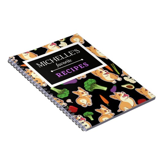 Personalisiertes Korgi und Essgeflecht Schwarz Notizblock (Rechte Seite)