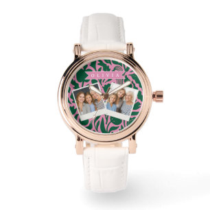 Personalisiertes kräftiges rosa botanisches Blumen Armbanduhr