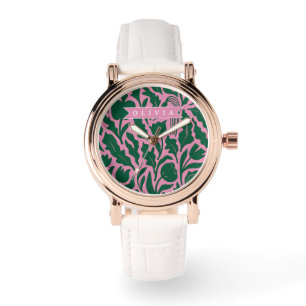 Personalisiertes kräftiges rosa botanisches Blumen Armbanduhr