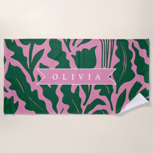Personalisiertes kräftiges rosa botanisches Blumen Strandtuch (Vorderseite)