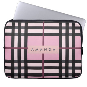 Personalisiertes kräftiges Rosa und schwarzes Karo Laptopschutzhülle