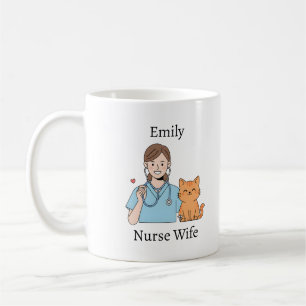 Personalisiertes Krankenpfleger-Katzengeschenk mit Kaffeetasse