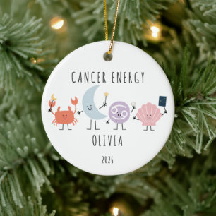 Personalisiertes Krebs-Zodiakus-Weihnachtsornament Keramik Ornament