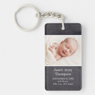 Personalisiertes Kreidetafel-Baby-Foto mit Geburts Schlüsselanhänger