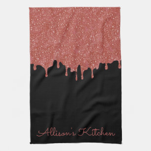 Personalisiertes Küchenhandtuch Rosa Glittertropfe Geschirrtuch