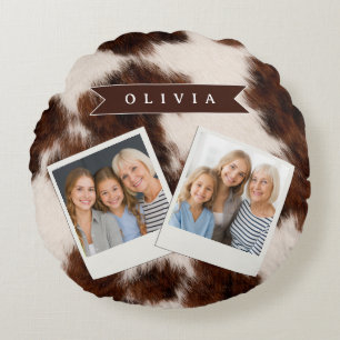 Personalisiertes Kuhdruck-Cowgirl-Geschenk im West Rundes Kissen