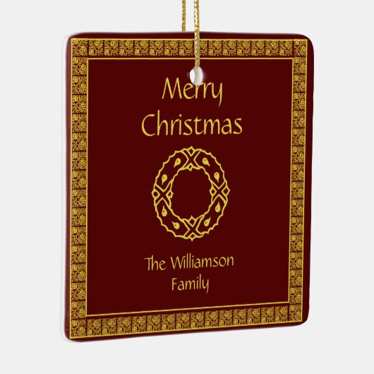 Personalisiertes Kunst Nouveau Rot-Weihnachten Keramikornament (Rechts)