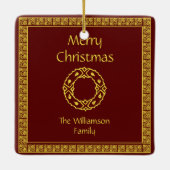 Personalisiertes Kunst Nouveau Rot-Weihnachten Keramikornament (Rückseite)