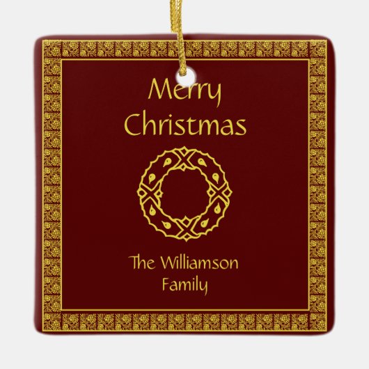 Personalisiertes Kunst Nouveau Rot-Weihnachten Keramikornament (Vorderseite)