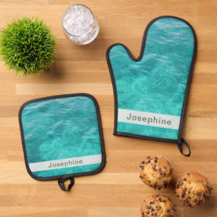 Personalisiertes künstliches blaues Wasser Ofenhandschuh & Topflappen-Set